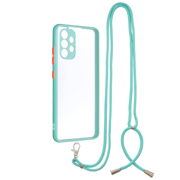 For Samsung Galaxy A32 4G Transparent PC+TPU Phone Case with Contrast Color Button & Neck Lanyard