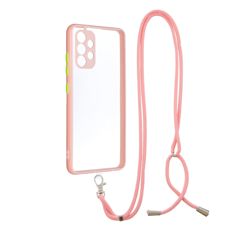For Samsung Galaxy A32 4G Transparent PC+TPU Phone Case with Contrast Color Button & Neck Lanyard