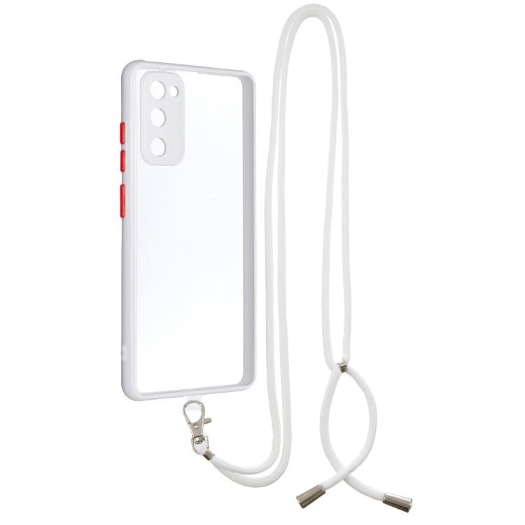 For Samsung Galaxy S20 FE / S20 Lite Transparent PC+TPU Phone Case with Contrast Color Button & Neck Lanyard
