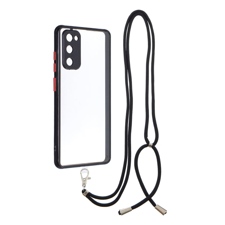 For Samsung Galaxy S20 FE / S20 Lite Transparent PC+TPU Phone Case with Contrast Color Button & Neck Lanyard
