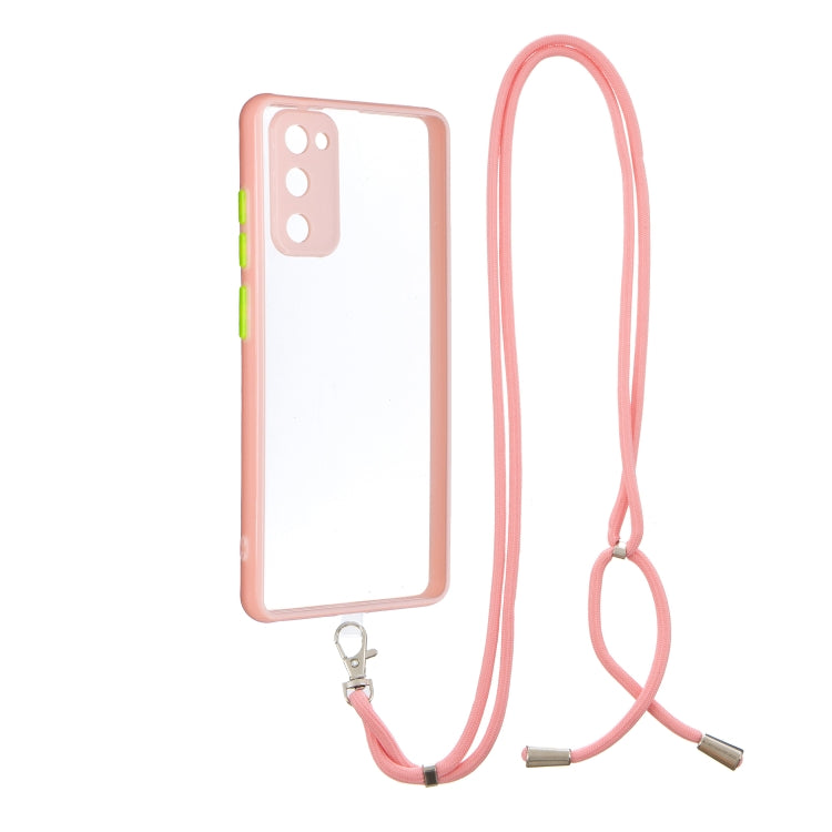 For Samsung Galaxy S20 FE / S20 Lite Transparent PC+TPU Phone Case with Contrast Color Button & Neck Lanyard
