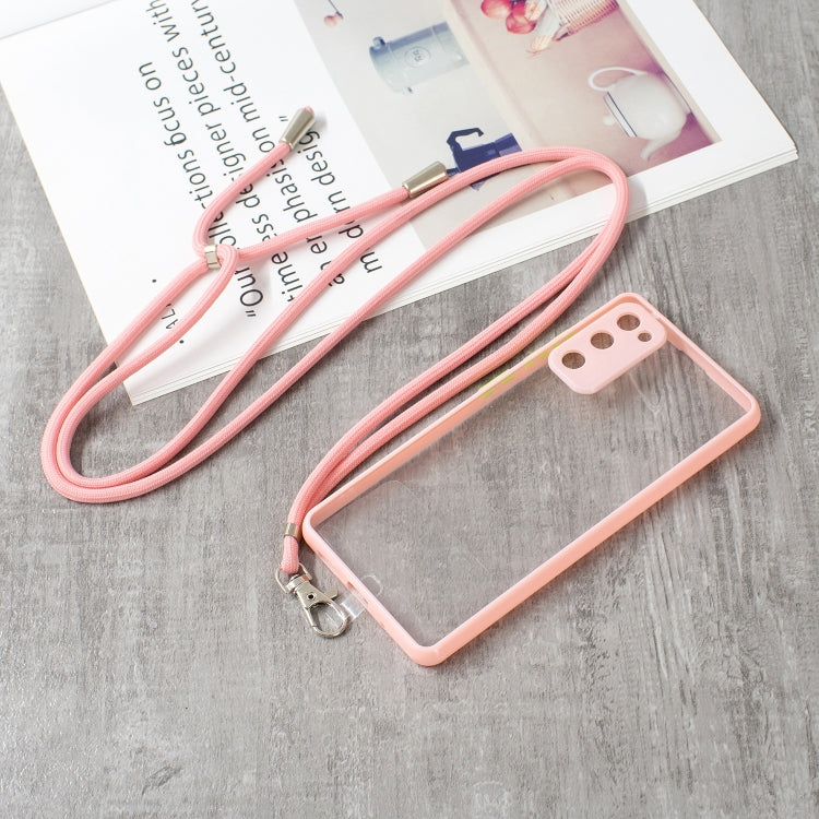 For Samsung Galaxy S20 FE / S20 Lite Transparent PC+TPU Phone Case with Contrast Color Button & Neck Lanyard