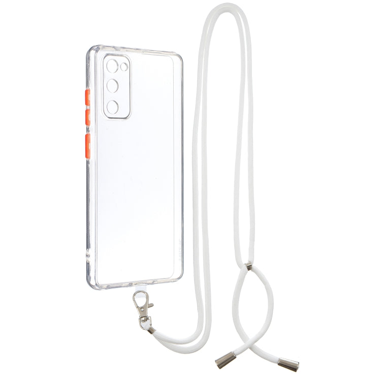 For Samsung Galaxy S20 FE / S20 Lite Transparent PC+TPU Phone Case with Contrast Color Button & Neck Lanyard