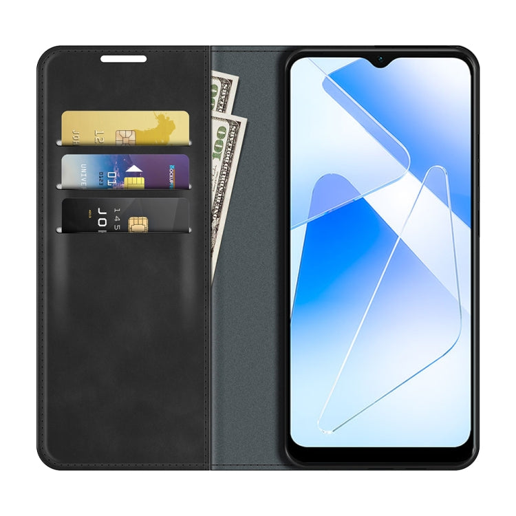 For OPPO A55 5G Retro-skin Business Magnetic Suction Leather Case with Holder & Card Slots & Wallet