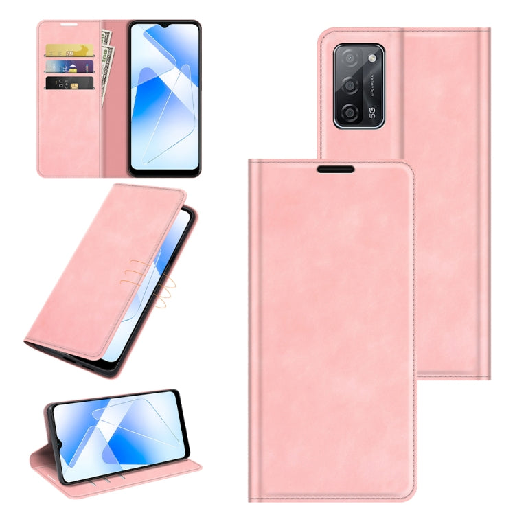 For OPPO A55 5G Retro-skin Business Magnetic Suction Leather Case with Holder & Card Slots & Wallet
