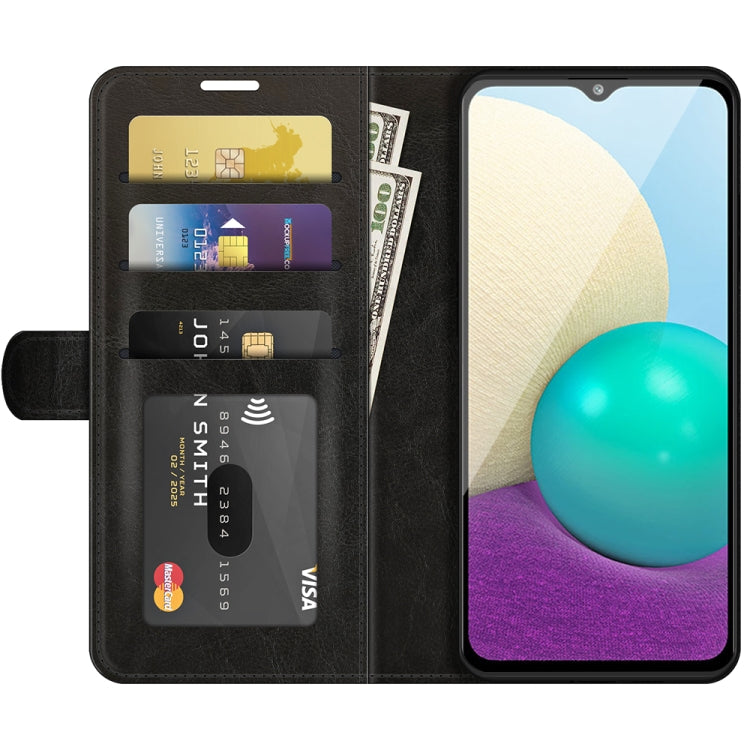 For Samsung Galaxy A02 / M02 R64 Texture Single Horizontal Flip Protective Case with Holder & Card Slots & Wallet& Photo Frame