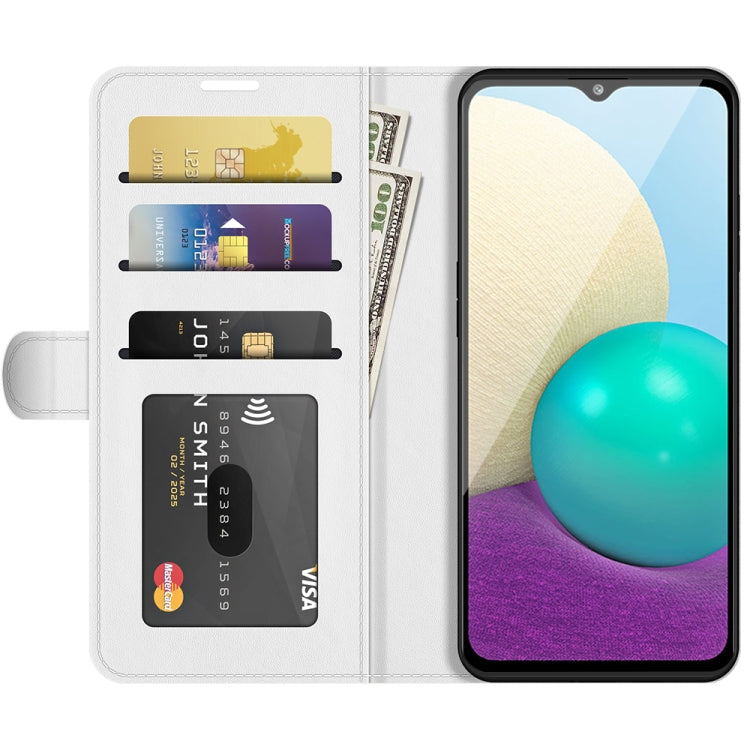 For Samsung Galaxy A02 / M02 R64 Texture Single Horizontal Flip Protective Case with Holder & Card Slots & Wallet& Photo Frame