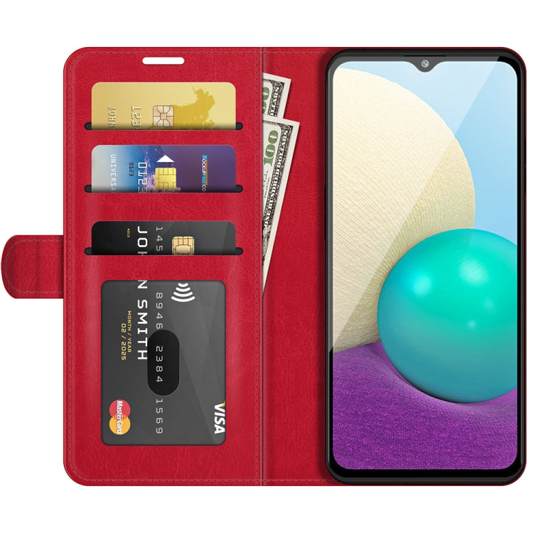 For Samsung Galaxy A02 / M02 R64 Texture Single Horizontal Flip Protective Case with Holder & Card Slots & Wallet& Photo Frame