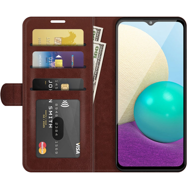 For Samsung Galaxy A02 / M02 R64 Texture Single Horizontal Flip Protective Case with Holder & Card Slots & Wallet& Photo Frame