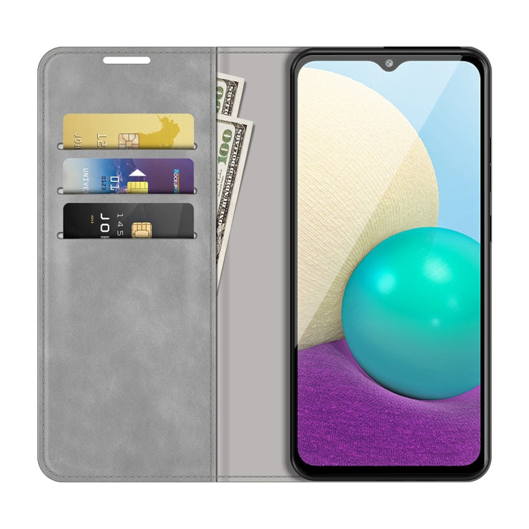 For Samsung Galaxy A02 / M02 Retro-skin Business Magnetic Suction Leather Case with Holder & Card Slots & Wallet