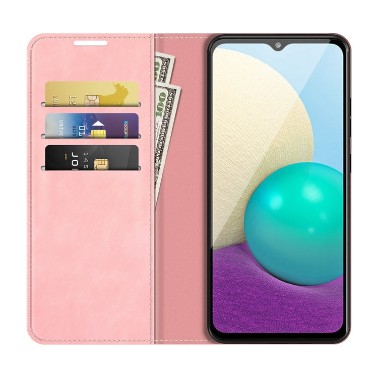 For Samsung Galaxy A02 / M02 Retro-skin Business Magnetic Suction Leather Case with Holder & Card Slots & Wallet