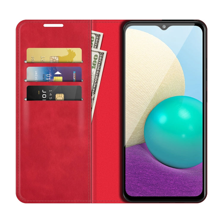 For Samsung Galaxy A02 / M02 Retro-skin Business Magnetic Suction Leather Case with Holder & Card Slots & Wallet