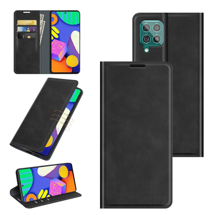 For Samsung Galaxy F62 / M62 Retro-skin Business Magnetic Suction Leather Case with Holder & Card Slots & Wallet