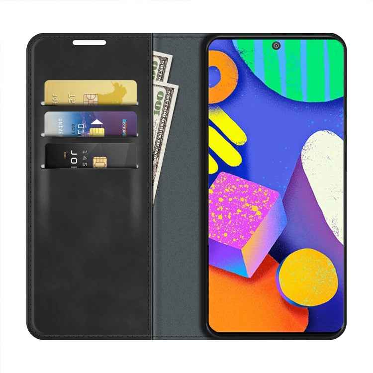For Samsung Galaxy F62 / M62 Retro-skin Business Magnetic Suction Leather Case with Holder & Card Slots & Wallet