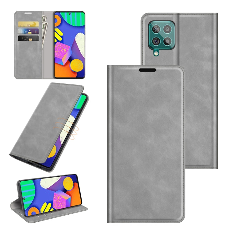 For Samsung Galaxy F62 / M62 Retro-skin Business Magnetic Suction Leather Case with Holder & Card Slots & Wallet