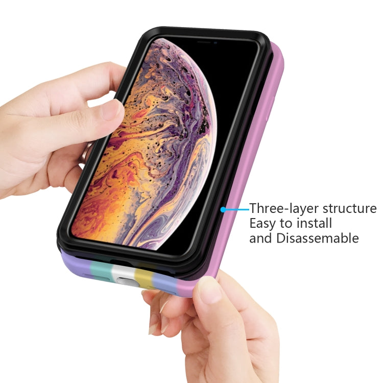 For iPhone X/XS Rainbow Silicone +PC Shockproof Skid-proof Dust-proof Case