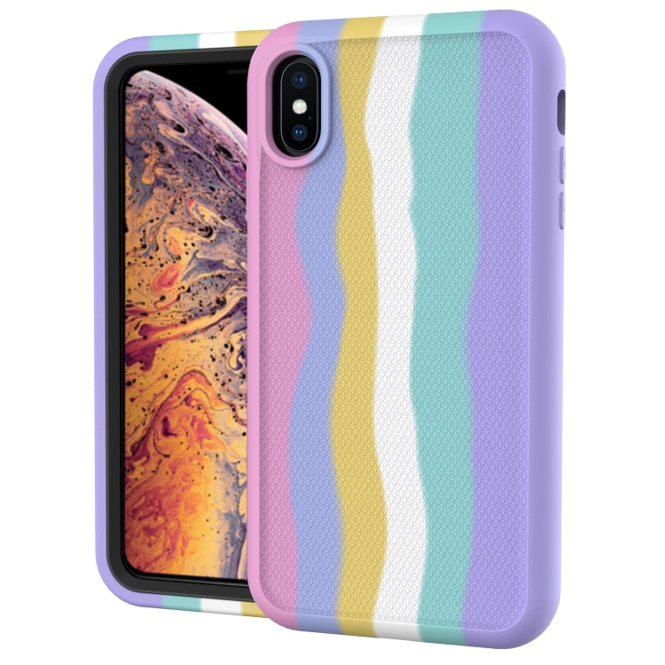 For iPhone XR Rainbow Silicone +PC Shockproof Skid-proof Dust-proof Case
