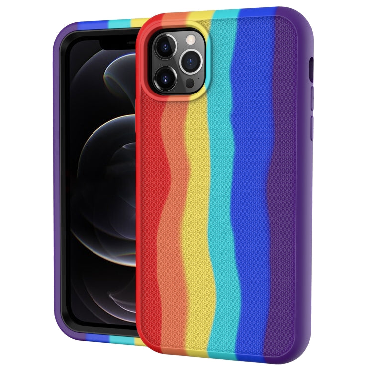For iPhone 12 / iPhone 12 Pro Rainbow Silicone +PC Shockproof Skid-proof Dust-proof Case