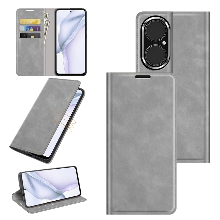 For Huawei P50 Retro-skin Business Magnetic Suction Leather Case with Holder & Card Slots & Wallet