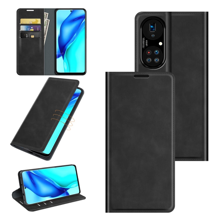 For Huawei P50 Pro Retro-skin Business Magnetic Suction Leather Case with Holder & Card Slots & Wallet