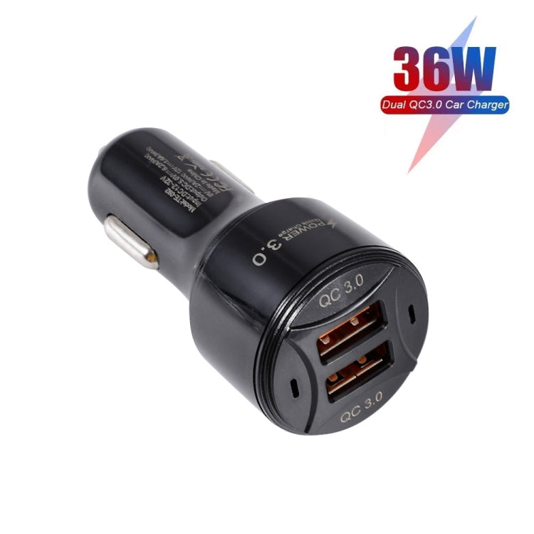TE-092 36W Dual QC3.0 USB Fast Car Charger + USB to Micro USB Data Cable Set