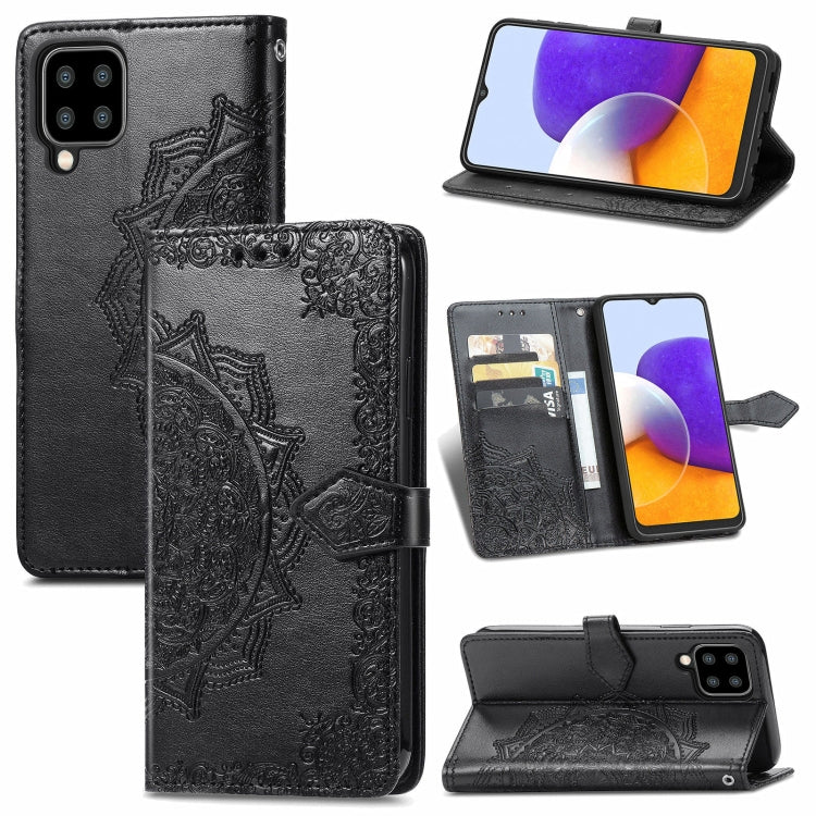 For Samsung Galaxy A22 4G Mandala Embossing Pattern Horizontal Flip Leather Case with Holder & Card Slots & Wallet & Lanyard