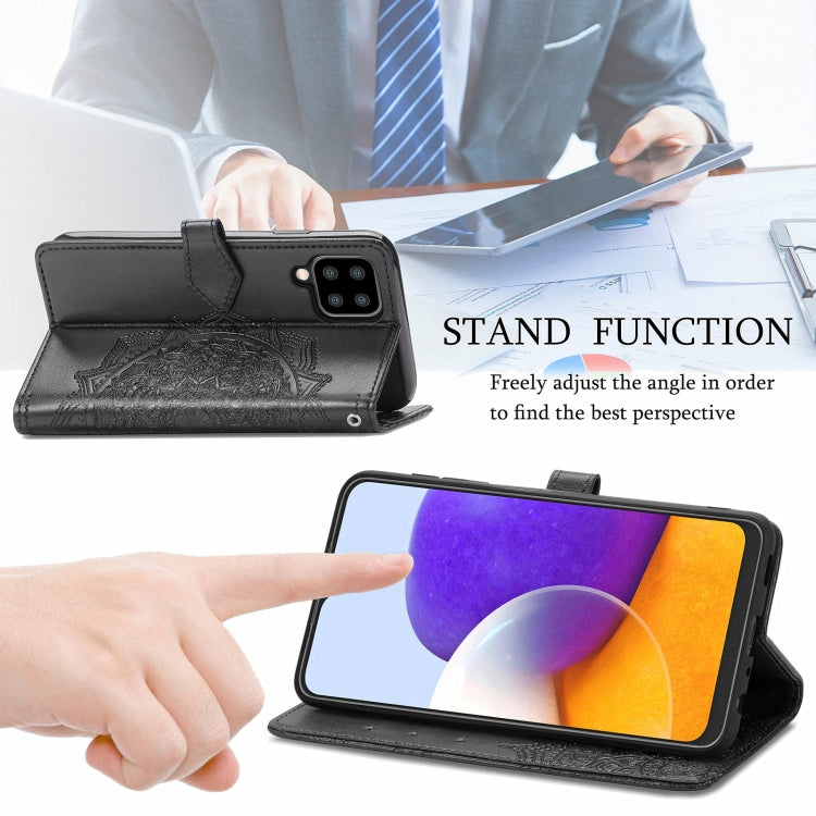 For Samsung Galaxy A22 4G Mandala Embossing Pattern Horizontal Flip Leather Case with Holder & Card Slots & Wallet & Lanyard