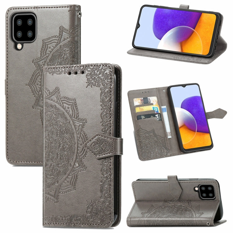 For Samsung Galaxy A22 4G Mandala Embossing Pattern Horizontal Flip Leather Case with Holder & Card Slots & Wallet & Lanyard