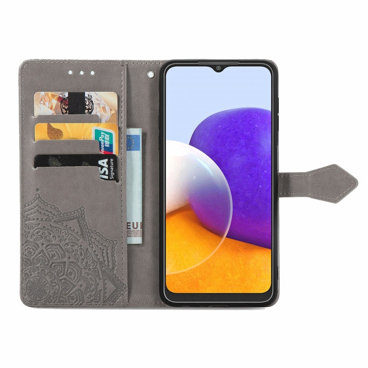 For Samsung Galaxy A22 4G Mandala Embossing Pattern Horizontal Flip Leather Case with Holder & Card Slots & Wallet & Lanyard