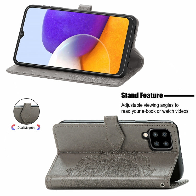 For Samsung Galaxy A22 4G Mandala Embossing Pattern Horizontal Flip Leather Case with Holder & Card Slots & Wallet & Lanyard