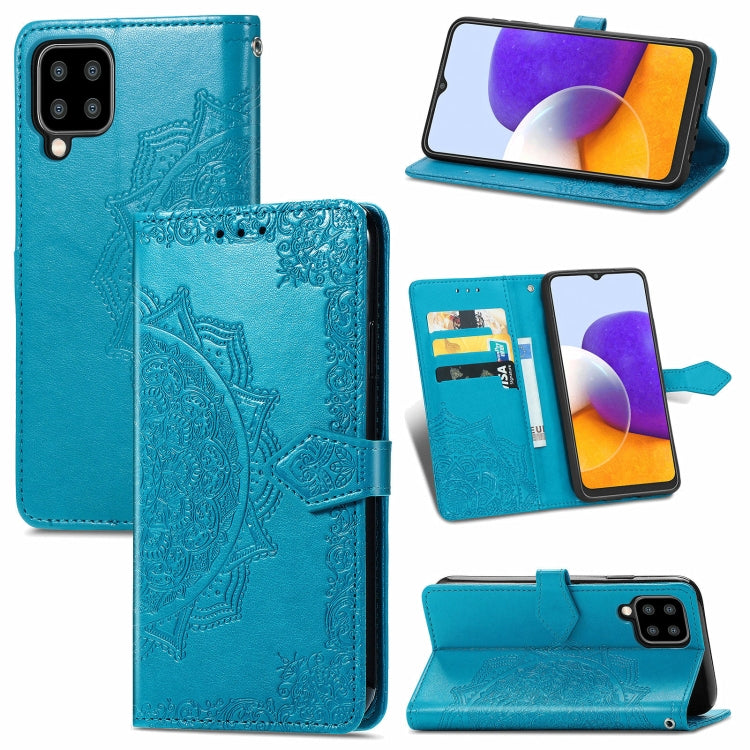 For Samsung Galaxy A22 4G Mandala Embossing Pattern Horizontal Flip Leather Case with Holder & Card Slots & Wallet & Lanyard