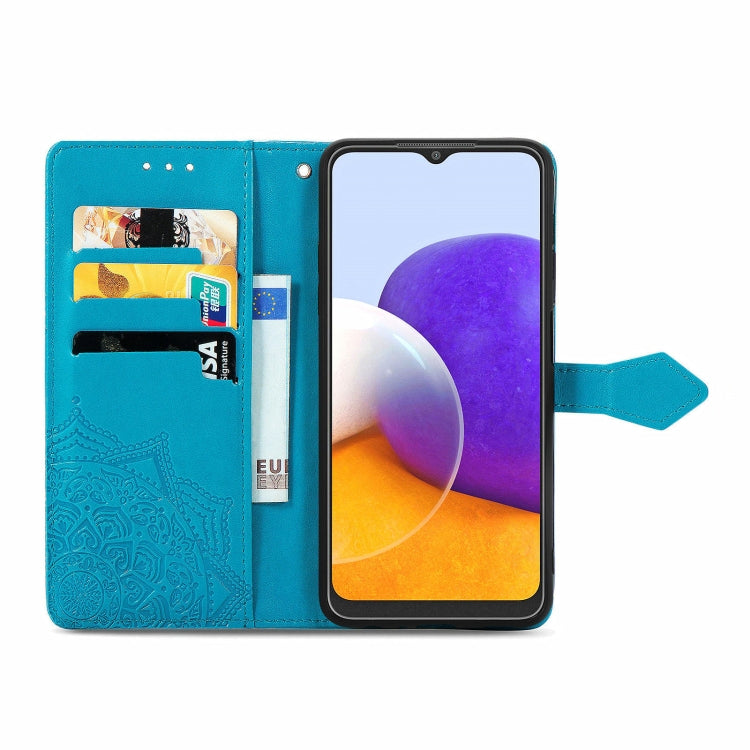 For Samsung Galaxy A22 4G Mandala Embossing Pattern Horizontal Flip Leather Case with Holder & Card Slots & Wallet & Lanyard