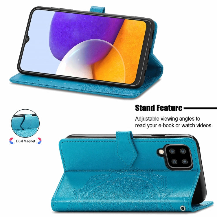 For Samsung Galaxy A22 4G Mandala Embossing Pattern Horizontal Flip Leather Case with Holder & Card Slots & Wallet & Lanyard