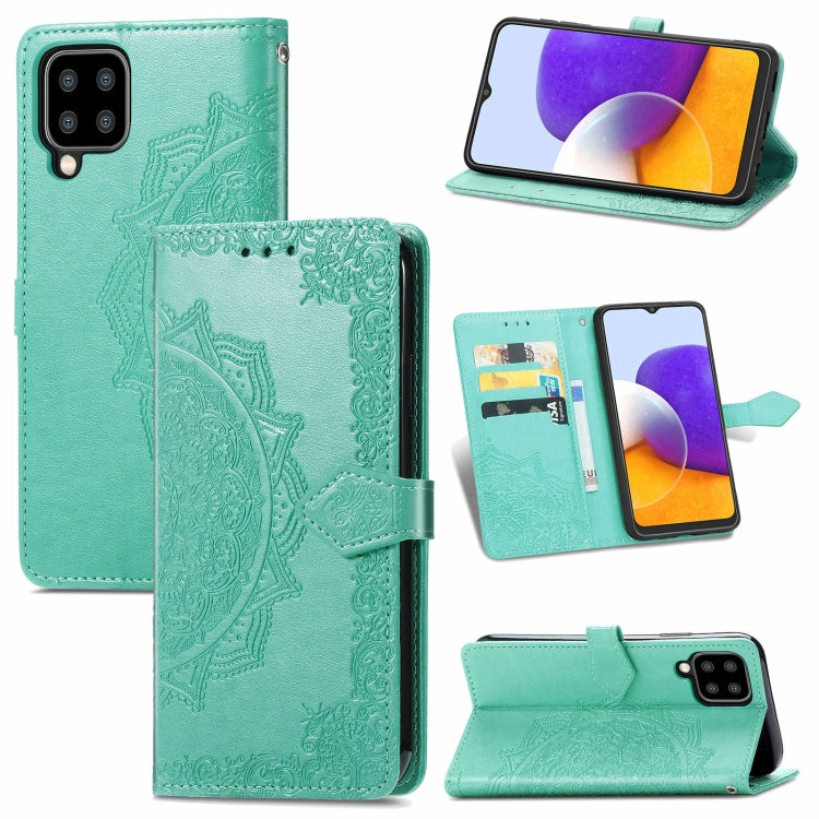 For Samsung Galaxy A22 4G Mandala Embossing Pattern Horizontal Flip Leather Case with Holder & Card Slots & Wallet & Lanyard