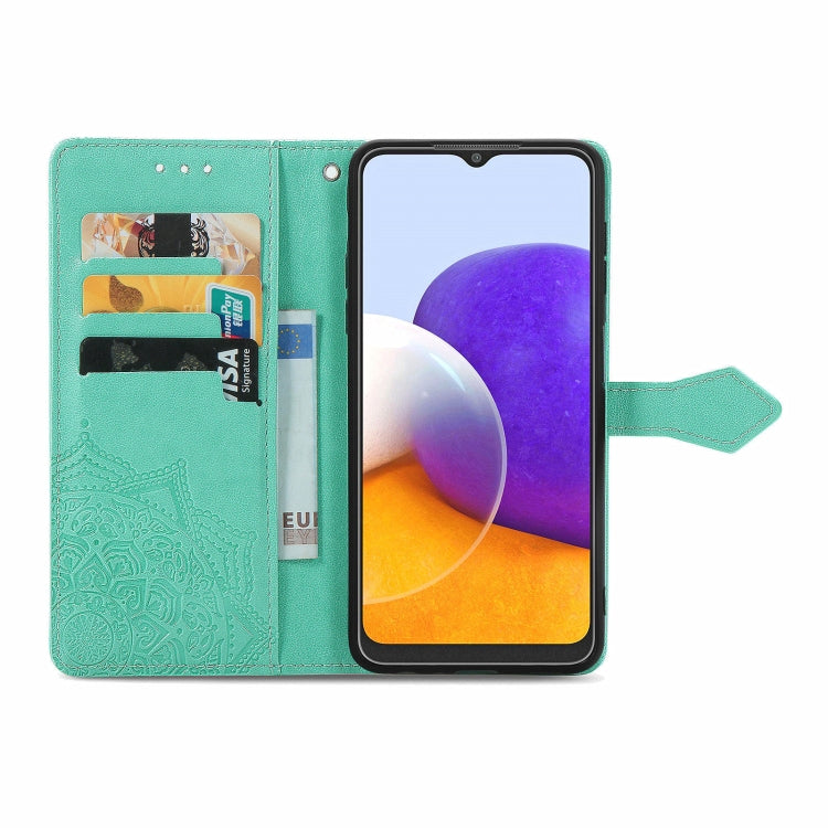 For Samsung Galaxy A22 4G Mandala Embossing Pattern Horizontal Flip Leather Case with Holder & Card Slots & Wallet & Lanyard