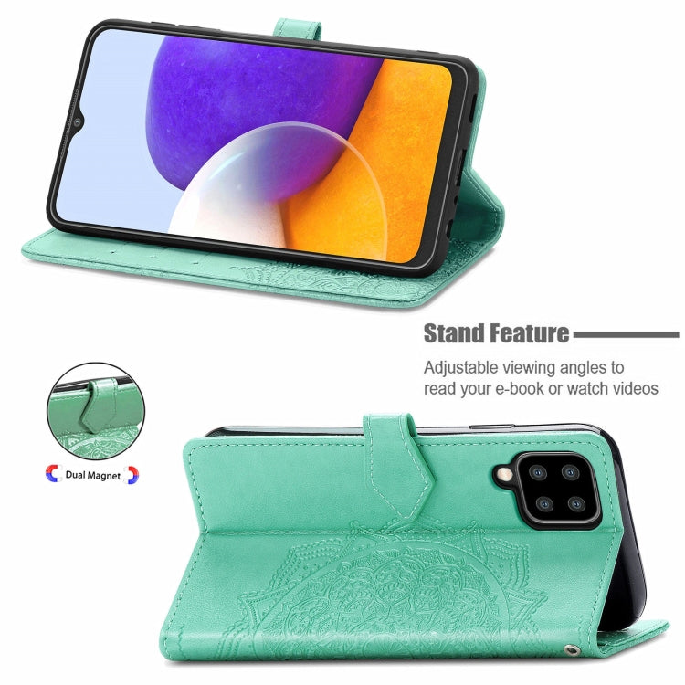 For Samsung Galaxy A22 4G Mandala Embossing Pattern Horizontal Flip Leather Case with Holder & Card Slots & Wallet & Lanyard
