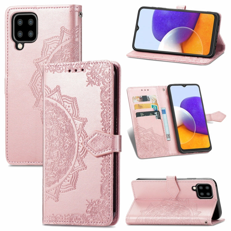 For Samsung Galaxy A22 4G Mandala Embossing Pattern Horizontal Flip Leather Case with Holder & Card Slots & Wallet & Lanyard