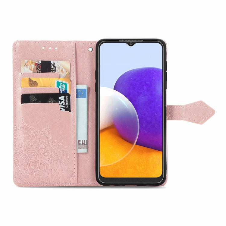 For Samsung Galaxy A22 4G Mandala Embossing Pattern Horizontal Flip Leather Case with Holder & Card Slots & Wallet & Lanyard