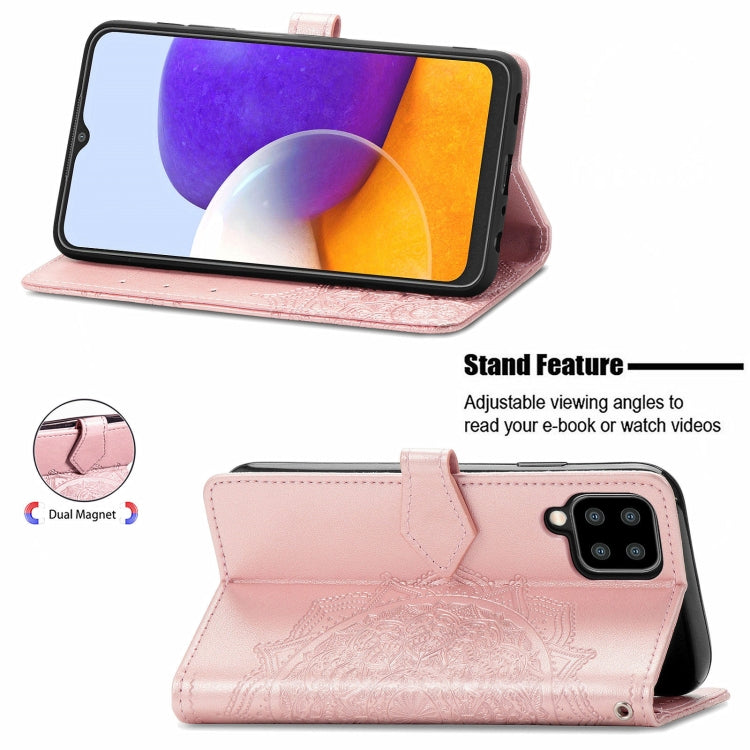 For Samsung Galaxy A22 4G Mandala Embossing Pattern Horizontal Flip Leather Case with Holder & Card Slots & Wallet & Lanyard