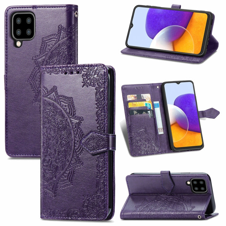 For Samsung Galaxy A22 4G Mandala Embossing Pattern Horizontal Flip Leather Case with Holder & Card Slots & Wallet & Lanyard