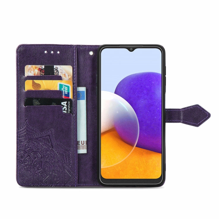 For Samsung Galaxy A22 4G Mandala Embossing Pattern Horizontal Flip Leather Case with Holder & Card Slots & Wallet & Lanyard