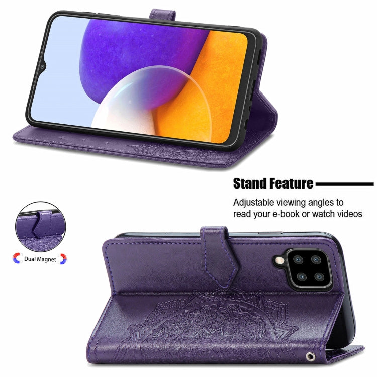 For Samsung Galaxy A22 4G Mandala Embossing Pattern Horizontal Flip Leather Case with Holder & Card Slots & Wallet & Lanyard
