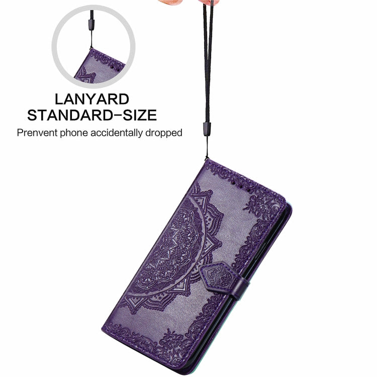 For Samsung Galaxy A22 4G Mandala Embossing Pattern Horizontal Flip Leather Case with Holder & Card Slots & Wallet & Lanyard