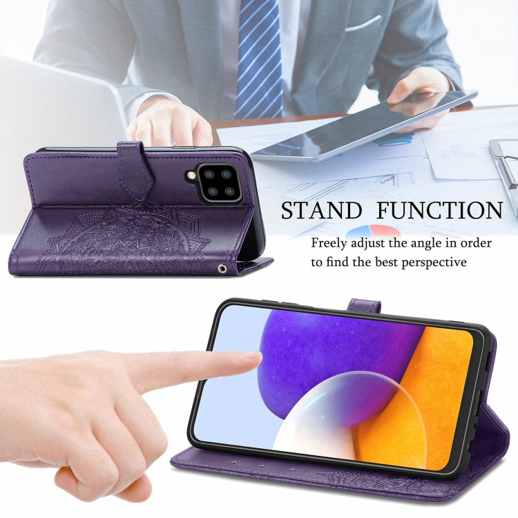 For Samsung Galaxy A22 4G Mandala Embossing Pattern Horizontal Flip Leather Case with Holder & Card Slots & Wallet & Lanyard