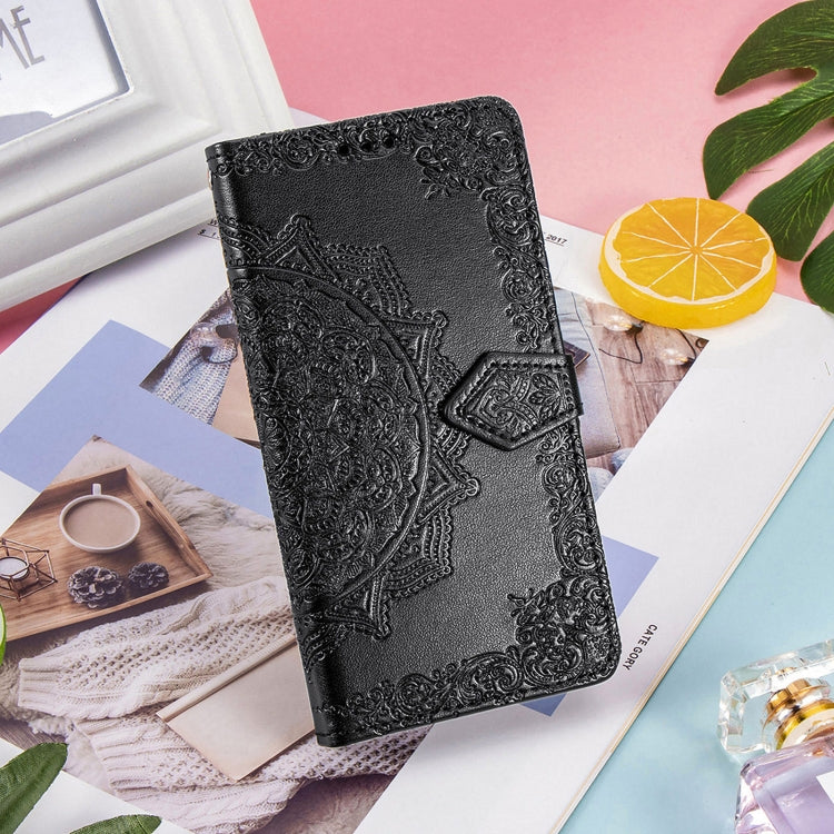 For Samsung Galaxy A22 5G Mandala Embossing Pattern Horizontal Flip Leather Case with Holder & Card Slots & Wallet & Lanyard