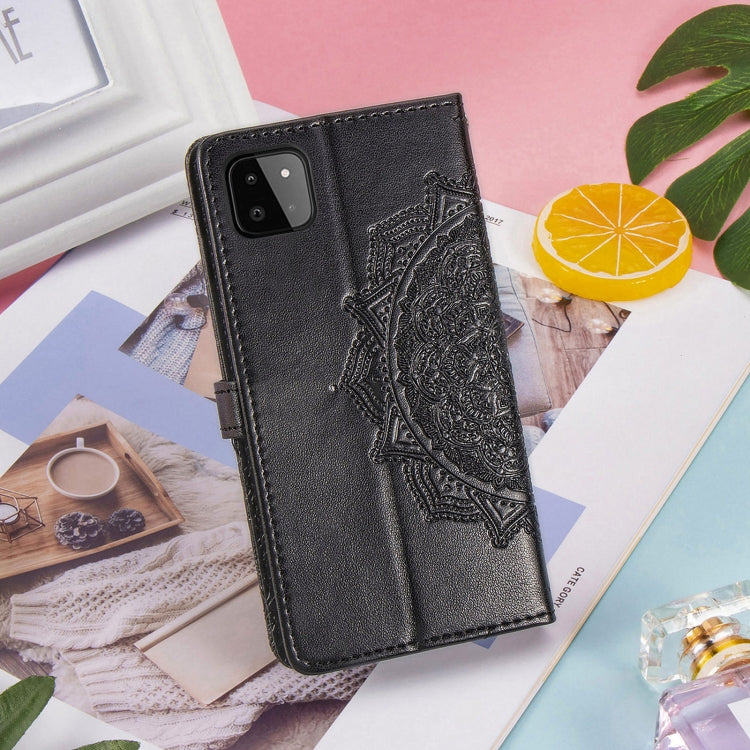 For Samsung Galaxy A22 5G Mandala Embossing Pattern Horizontal Flip Leather Case with Holder & Card Slots & Wallet & Lanyard
