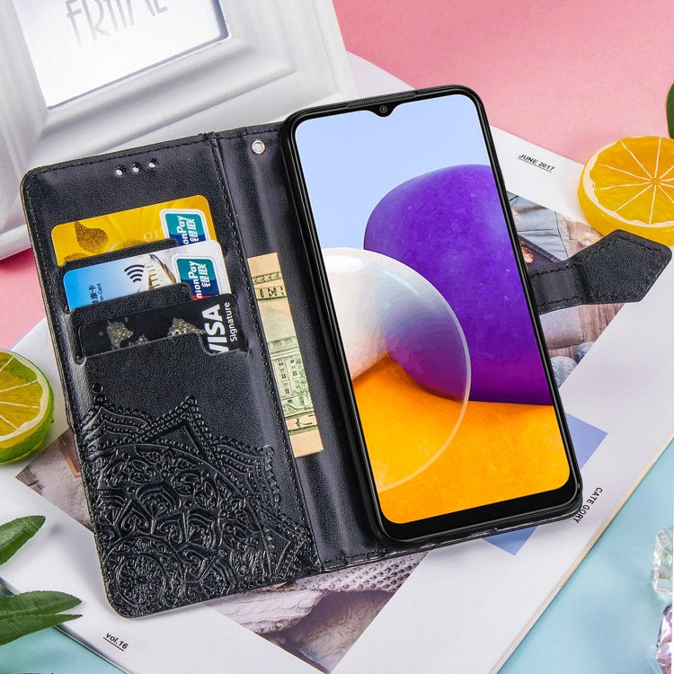 For Samsung Galaxy A22 5G Mandala Embossing Pattern Horizontal Flip Leather Case with Holder & Card Slots & Wallet & Lanyard