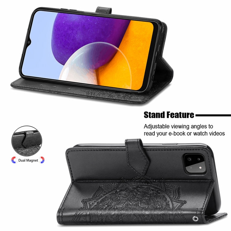 For Samsung Galaxy A22 5G Mandala Embossing Pattern Horizontal Flip Leather Case with Holder & Card Slots & Wallet & Lanyard