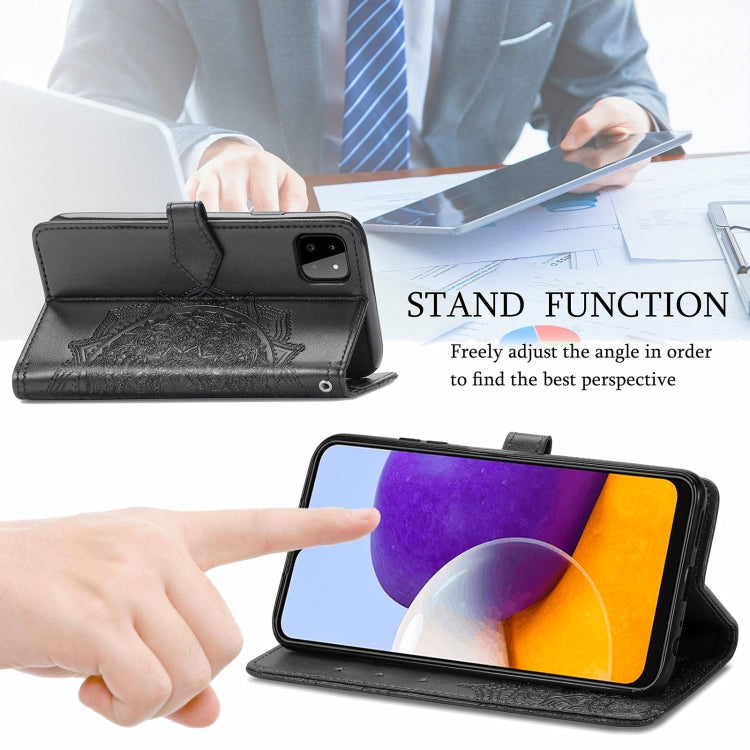 For Samsung Galaxy A22 5G Mandala Embossing Pattern Horizontal Flip Leather Case with Holder & Card Slots & Wallet & Lanyard