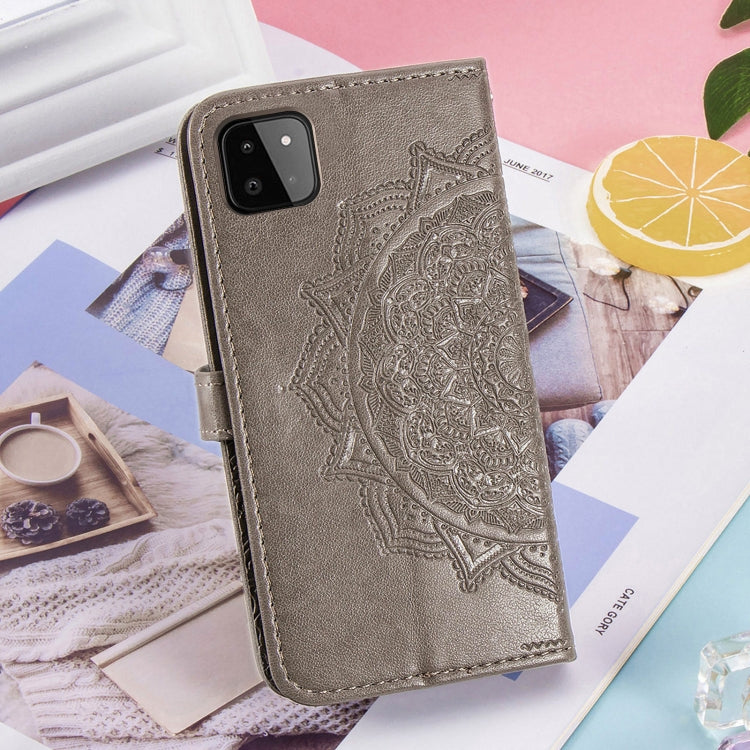 For Samsung Galaxy A22 5G Mandala Embossing Pattern Horizontal Flip Leather Case with Holder & Card Slots & Wallet & Lanyard